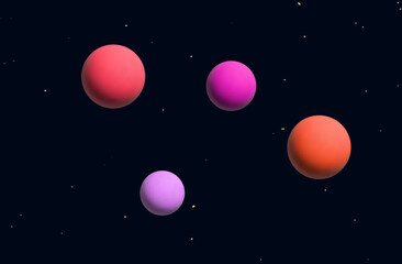 Obraz na płótnie Canvas 3d spheres in the night space. Modern abstract background with round shapes. pink balls in the sky of the galaxy. Cool cover concept of flying spheres for banner design. Energy magic ball. Vector.