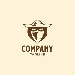 Logo design of a combination of cowboy and shield in a circle.