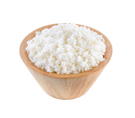 Jasmine rice cooker in wood bowl on transparent png