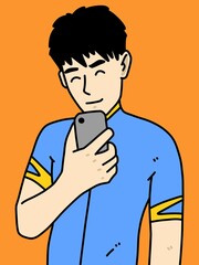cute man cartoon on orange background