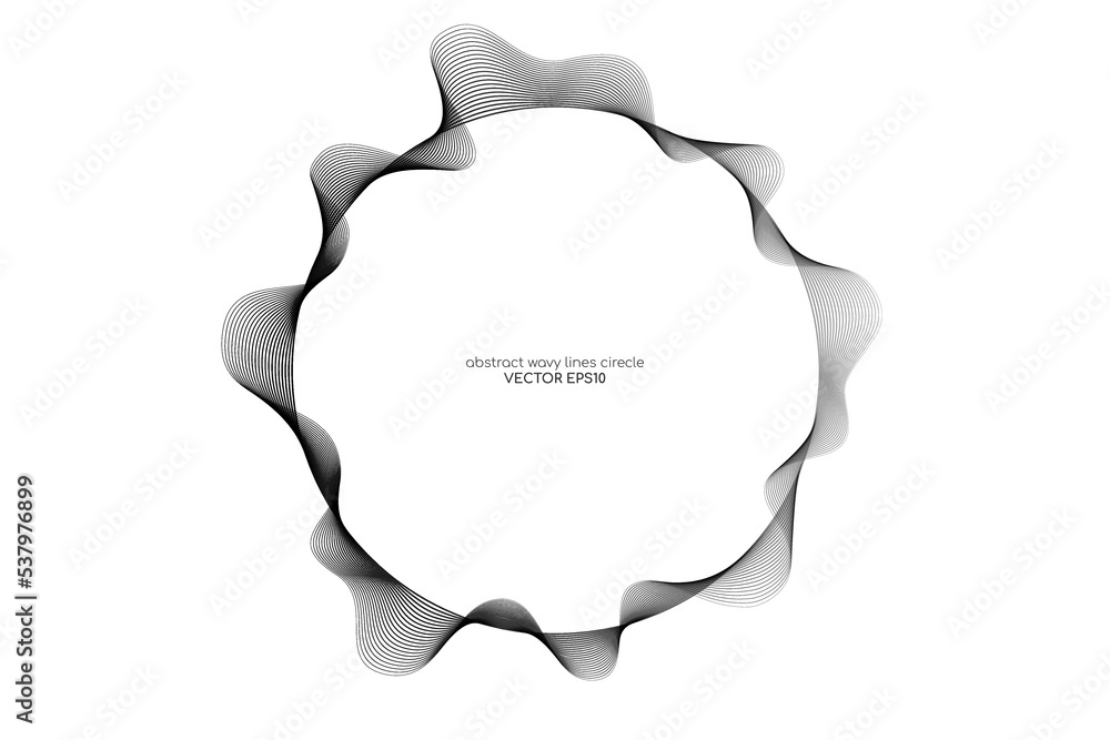 Poster Vector abstract circles lines wavy in round frame black isolated on white background with empty space for text in concept technology, digital, music, science.