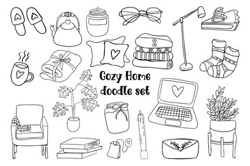 Cozy home doodle set of cute elements