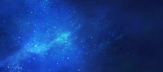 Fototapeta na wymiar 青色の星空の風景イラスト　宇宙　星雲　背景イラスト