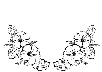 墨で筆描きした、ハイビスカスの花飾り © m1044