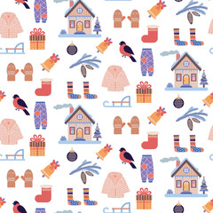 Seamless pattern with winter elements