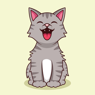 Cute cat yawning cartoon illustration
