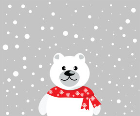 Christmas blue background with snowflakes and polar bear