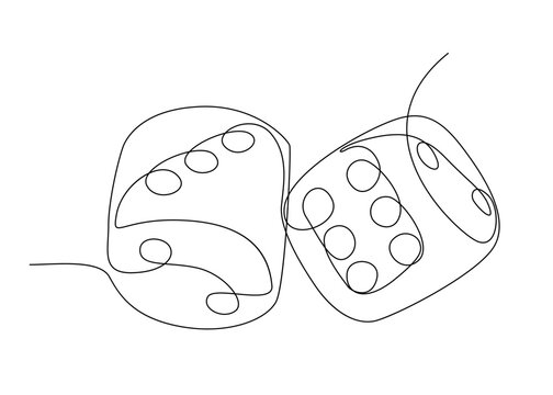 One continuous line drawing of dice. Thin Line Illustration vector concept. Contour Drawing Creative ideas.