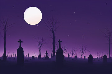creepy graveyard, halloween background, concept art, digital illustration