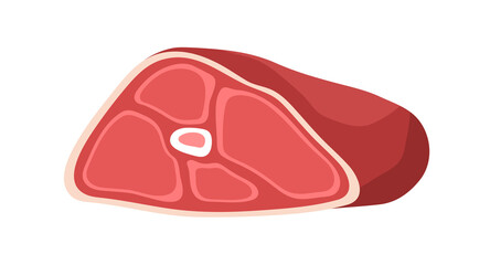 Red meat with bone. Fresh raw pork piece, cut chopped cross-section. Uncooked eating, meaty product. Flat vector illustration isolated on white background