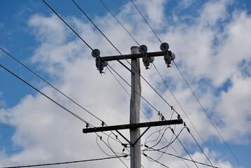 power lines on the sky background