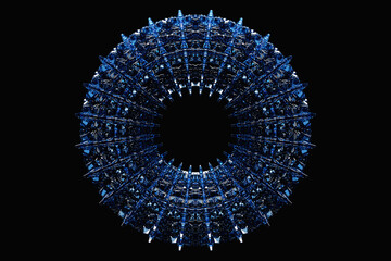 3D illustaration of a   blue torus. Fantastic cell. Simple geometric shapes