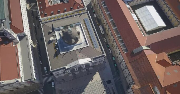 Aerial View from municipio do com&eacute;rcio to Commerce Square - Praca do Comercio - in Lisbon, Portugal
