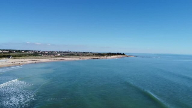 View over the island of R&eacute; at Sainte-Marie-De-R&eacute;, drone-shot in sun with blue sky