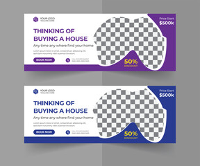 Real estate social media cover template design - thinking of buying a house