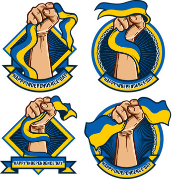 Set Of Hand With Ukraine Flag Illustration