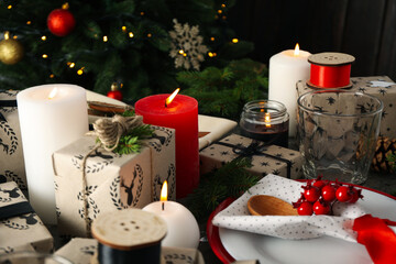 Concept of Happy New Year, Christmas table setting