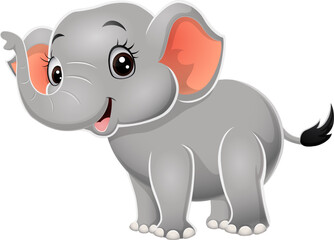 Fototapeta na wymiar Cartoon baby elephant on white background