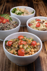 vegetable wok on a wooden table.