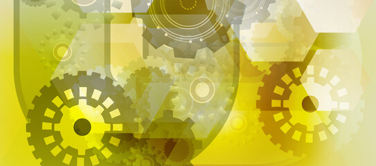 Abstract Technology hexagon cogs design background. Digital futuristic, background yellow and white
