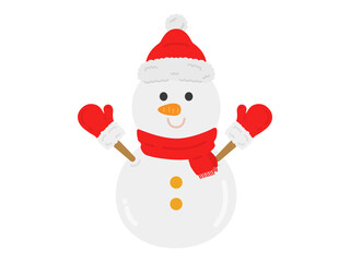 サンタ帽をかぶった、雪ダルマのイラスト