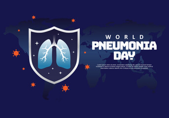 World pneumonia day background with lung in shield.