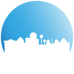 city skyscraper in blue circle illustration