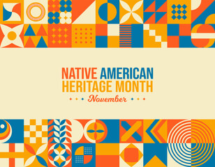 Native American Heritage Month Neo Geometric Background. National native American heritage month. November Awareness Celebration. Horizontal banner vector illustration. Neo Geometric pattern concept 