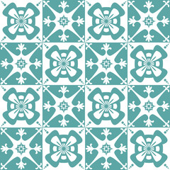 Pastel mint Azulejo design for ceramic tiles and wall design, traditional spanish background white blue color, vector illustration