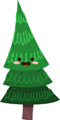 Funny Christmas Tree Hand Drawn Flat Illustration