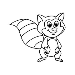 Cute raccoon cartoon coloring page vector