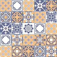 Azulejo tiles spanish pattern, vintage retro seamless pattern for kitchen and bathroom wall decoration, vector illustration