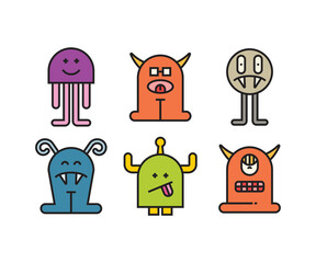 funny and cute monster character icons vector illustration