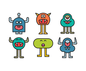 funny and cute monster character icons vector illustration
