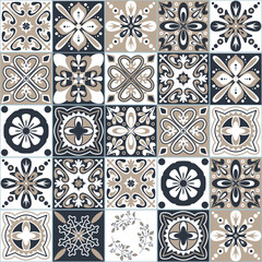 Black beige white seamless pattern for ceramic tiles in Moroccan Arabic style for interior decoration