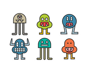 funny and cute monster character icons vector illustration
