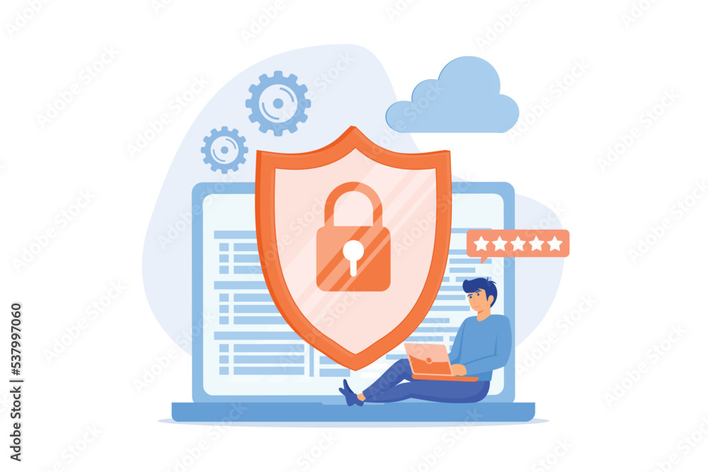 Poster modern flat design concept of cyber security with characters check access, protecting data and confi