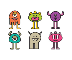 funny monsters characters set illustration