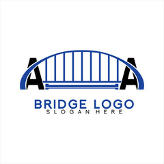 Suspension bridge vector logo design illustration with letter A A.