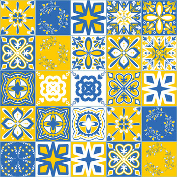 Traditional spanish ceramic tiles talavera, decorative background, vector illustration