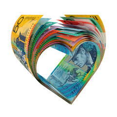 Australian Dollars Formed in a Shape of Heart