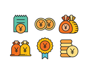 yuan and yen money icons set vector illustration