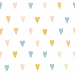 Seamless pattern of pastel hearts on white background. Gentle baby background. Love background for Valentine's day. For textiles, clothing, bed linen, office supplies.