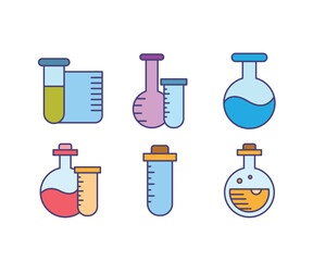 laboratory glassware, test tube and flask icons set