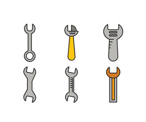 wrench tool icons set vector illustration