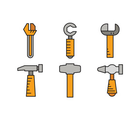 hammer and wrench tool icons set