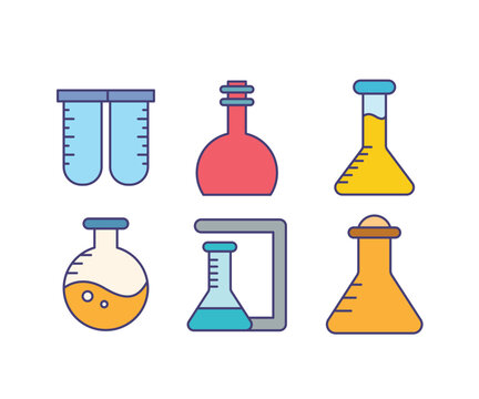 laboratory glassware, test tube and flask icons set