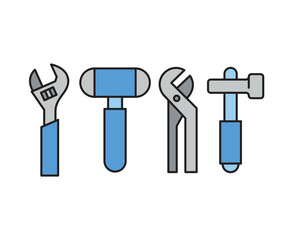 hammer and adjustable wrench icons set