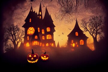 Fototapeta na wymiar scarey dark castle halloween decoration