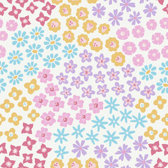 Vector floral seamless pattern. Cute little wild flowers in pastel colors. Beautiful spring floral repeat background. Floral print design for textiles, wrapping paper, gift paper, fabric.